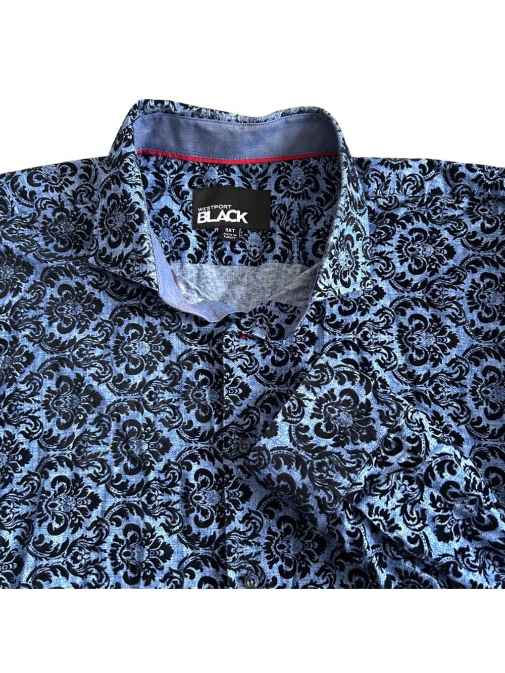 Westport Black Men's 3XT Long Sleeve Button-Down Shirt Floral Velvet-Like Print